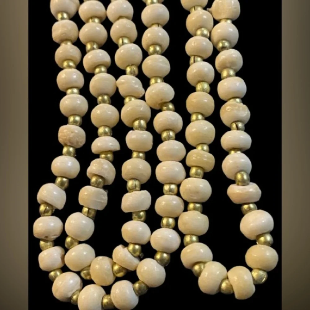 Vintage Carved Bone Cream Beaded Necklace with 3 Elephant Pendants Good Luck